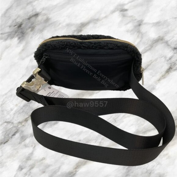 NWT Lululemon GOLD Hardware Everywhere Black FLEECE Belt Bag Fanny Pack … - Picture 5 of 15